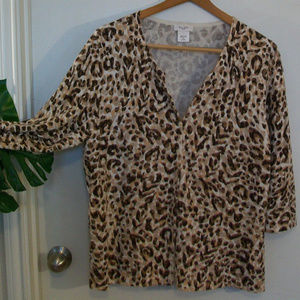 Kate Hill 2X Leopard Animal Print Button Cardigan